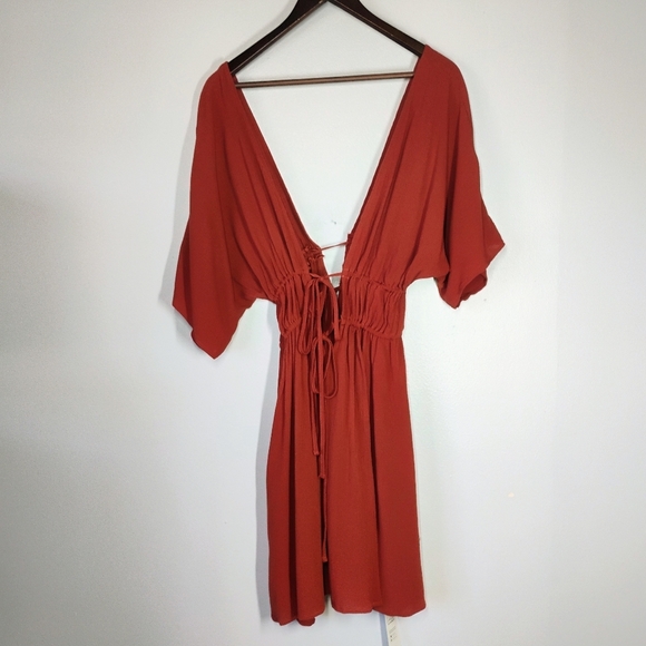 Cupshe V Neck Cover Up Dress Rust Orange Pool Beach Vacation Size Medium - Picture 2 of 13